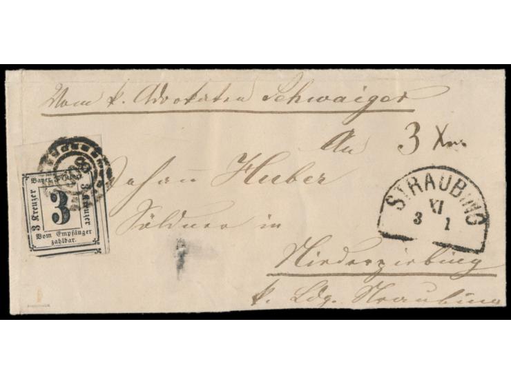 Portomarke 3 Kr. &nbsp;(allseits voll bis überrandig mit &nbsp;9 mm Bogenrand &nbsp;oben) mit Nummernstempel 508 und Halbkrei