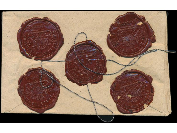 unfrankierter  Wertbrief  mit Wertangabe 8036 M. "gegen Schein" des K.B. Oberlandesgericht Bamberg nach Würzburg, Stempel  Ba