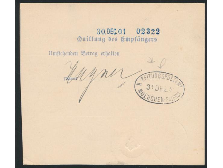 Postanweisung - Postdienstsache  auf 15 Pf. für eine Zeitung, Stempel  Bruck-Fürstenfeld  28.12.01 und Postamt-Dienstsiegel B