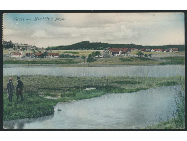 5 Pfg. Wappen auf Ansichtskarte Memhölz, R3 Posthilfsstelle &nbsp;Maierhof Taxe Waltenhofen, &nbsp;Stempel Waltenhofen 1907, 