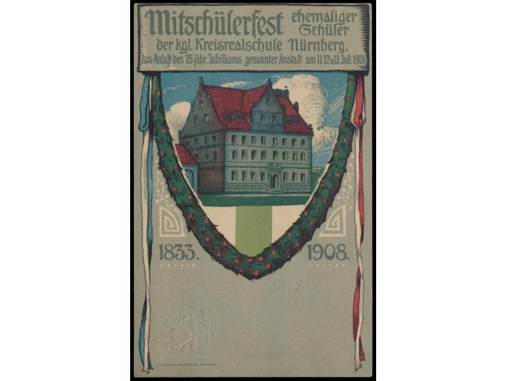 Privatganzsache 5 Pf. Wappen,  Mitschülerfest ehemaliger Schüler der kgl. Kreisrealschule Nürnberg ... 1908,  Frech C 149, St
