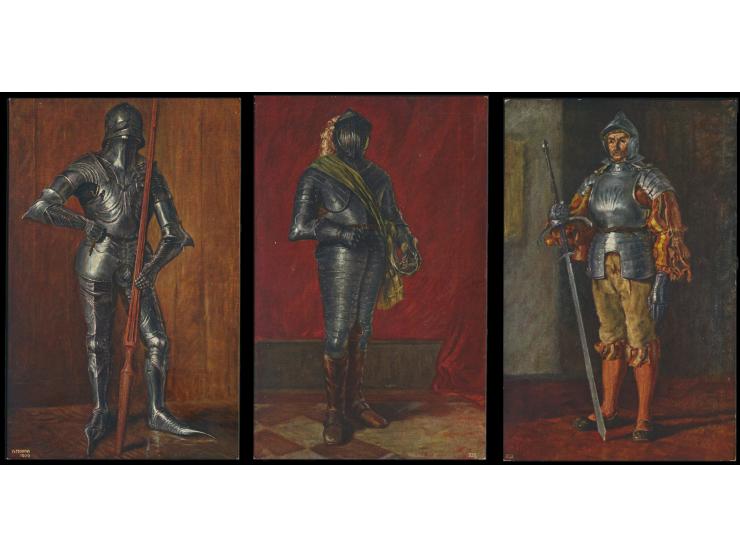 "Krieger aus alter Zeit",  Uniformen aus dem Armeemuseum, Wertstempel Huppsches Wappen 5 Pf.,  komplette ungebrauchte Serie v