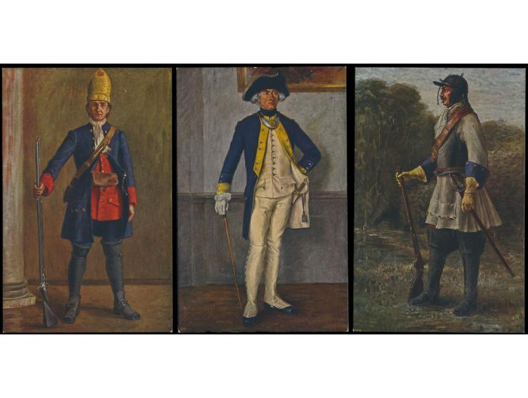 "Krieger aus alter Zeit",  Uniformen aus dem Armeemuseum, Wertstempel Huppsches Wappen 5 Pf.,  komplette ungebrauchte Serie v