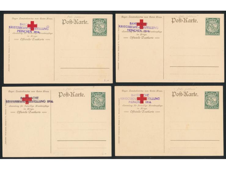 Landeskomitee vom Roten Kreuz,  grüner Wertstempel  7 1/2 Pfg. Huppsches Wappen,  Serie von 6 Ganzsachen mit Bildern von Beth