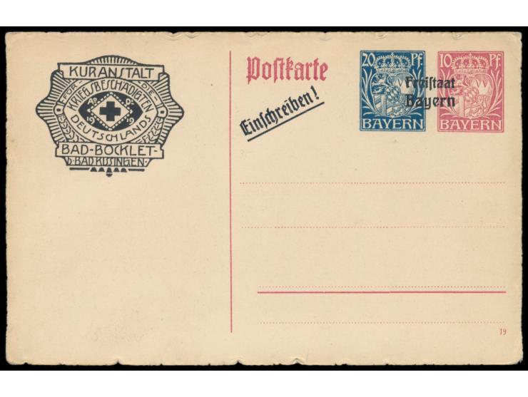 Privatganzsache mit Wertstempel 10 Pf. und 20 Pf. mit Aufdruck "Freistaat Bayern",  Stahlbad Bocklet,  Frech F 2 / 04, ungebr