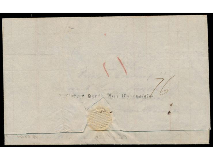 Faltbrief aus  Liverpool  vom 21.11.1836 nach Leubetha in Sachsen, rückseitig L1  "Befördert durch Aug. Courvoisier"  und Auf