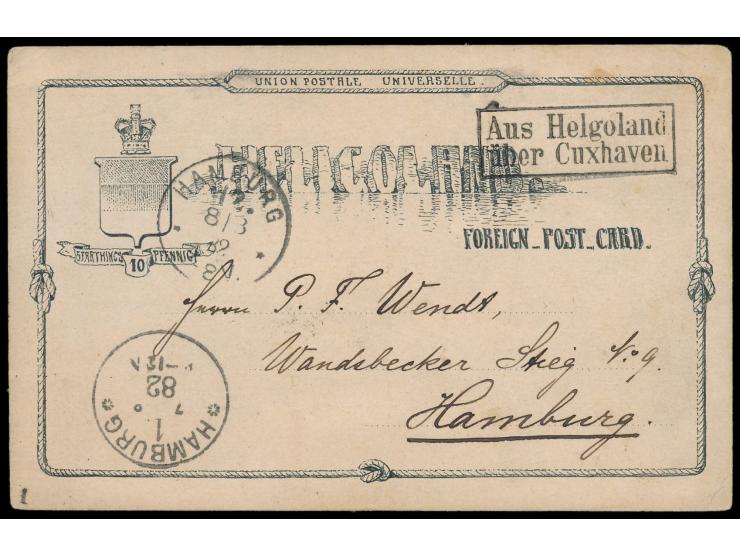 Helgoland-Ganzsache nach Hamburg, geschrieben auf Helgoland am 7.8.1882, R2 &nbsp;Aus Helgoland über Cuxhaven, &nbsp;Haller-A