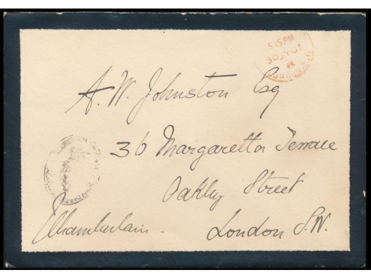 Dienstumschlag &nbsp;Colonial Office &nbsp;mit Trauerrand (Tod von Queen Victoria), vorderseitig Dienstsiegel und eigenhändig