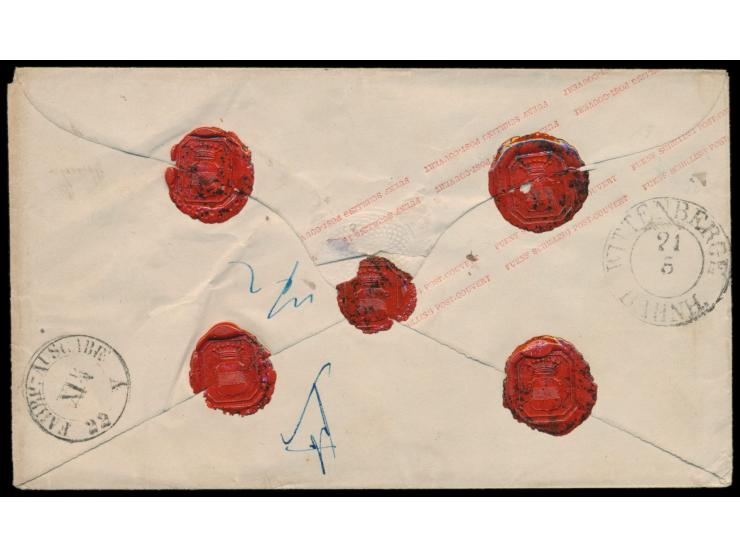 Ganzsachenumschlag 5 Sgr &nbsp;als &nbsp;Geldbrief &nbsp;nach Dresden, Inhaltsangabe "Hierin 50 Thaler Preußischer Kassensche