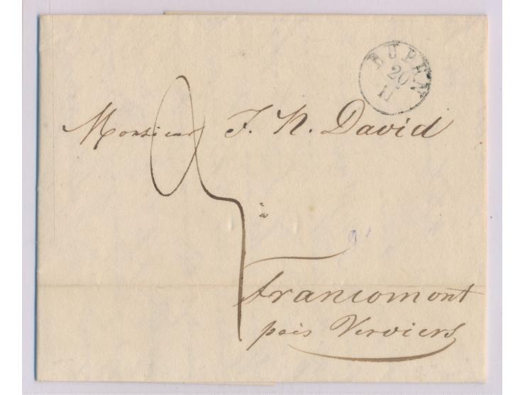 kleiner K1  Eupen  20.11.(1835) auf Faltbrief nach Belgien, Ankunftstempel Verviers 20.11., mit komplettem Inhalt
Stichwort: 