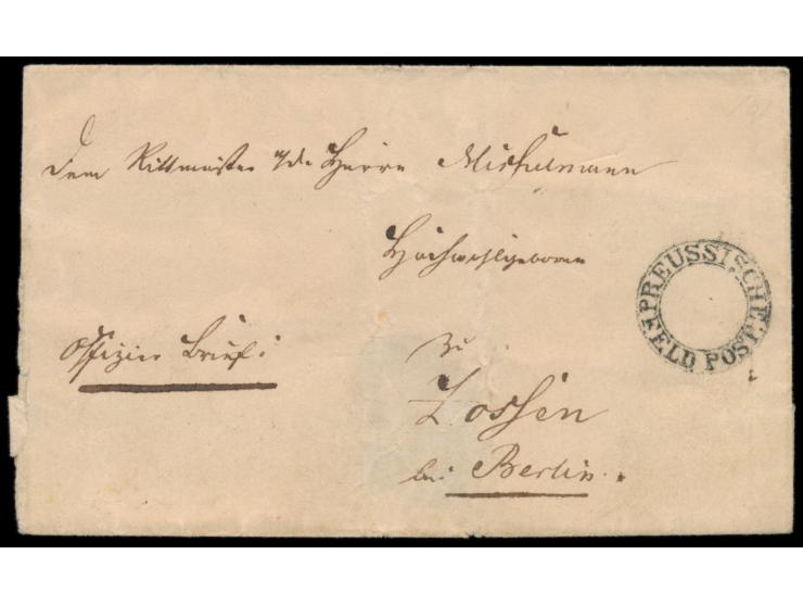 Feldpost-Faltbrief 1848 aus dem  Dänischen Krieg,  sauberer K2  Preussische Feldpost,  handschriftlich Offiziersbrief, Absend