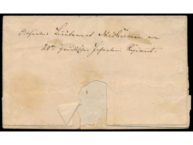 Feldpost-Faltbrief 1848 aus dem  Dänischen Krieg,  sauberer K2  Preussische Feldpost,  handschriftlich Offiziersbrief, Absend