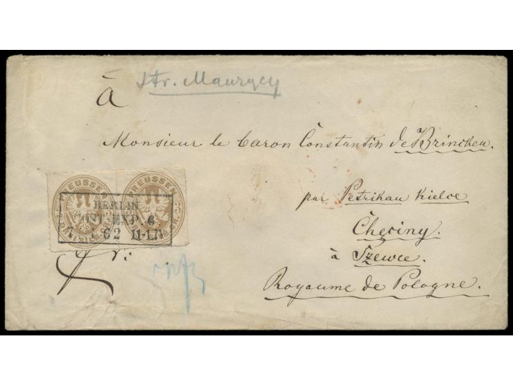 2x 3 Sgr. Wappen auf Auslandsbrief nach  Szewce in Polen,  R3 Berlin Post-Exp. 6 7.11.62, roter Transitstempel Warszawa
