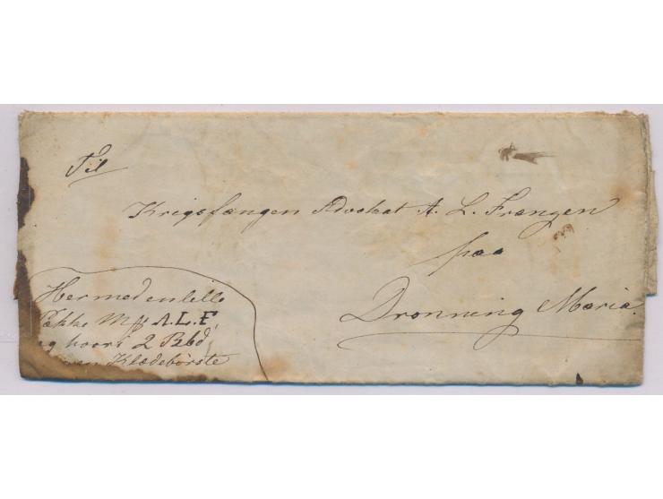 1. Schleswig-Holsteinischer Krieg 1848 bis 1951:  Begleitbrief für ein Paket an den deutschen Kriegsgefangenen Anton Franzen 