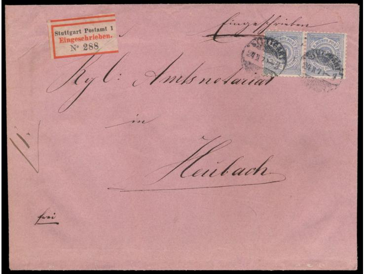 2 x 20 Pf. auf  Einschreibbrief  2. Gewicht, Stempel  Stuttgart Postamt 1  24.2.79, früher R-Zettel ohne "R", nach Heubach, A