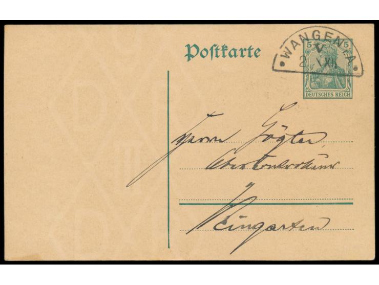 Eisenbahnstempel Wangen i. A.  2.12. auf Dt. Reich-Ganzsache 5 Pf. nach Weingarten, Bedarf
Postleitzahl: 882
