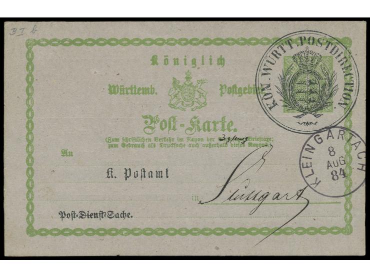 1-Kr.- Ganzsache mit Überdruck als  Post-Dienst-Sache  verwendet, Stempel Kleingartach 8.8.84,  Zeitungsfehlmeldung  nach Stu