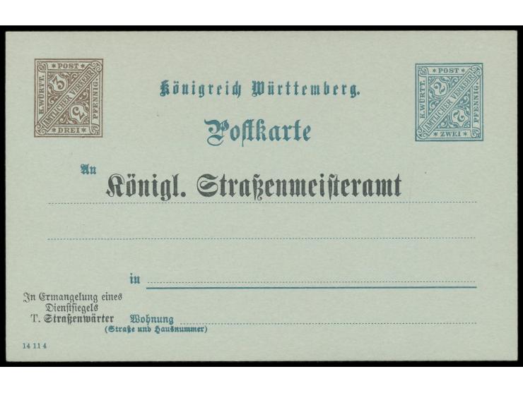 Dienstganzsache 2 Pf. mit hinzugedrucktem zweiten Wertstempel 3 Pf., Druckvermerk "14 11 4", zusätzlich vorderseitig Absender