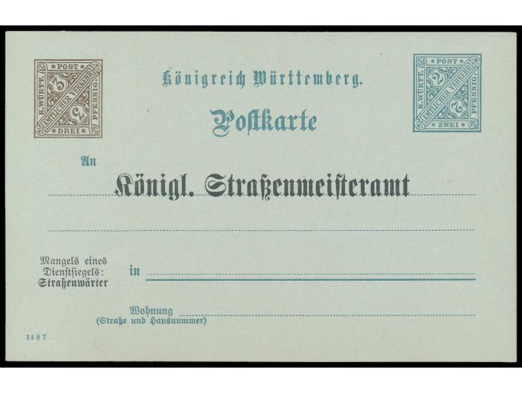 Dienstganzsache 2 Pf. mit hinzugedrucktem zweiten Wertstempel 3 Pf., Druckvermerk "14 8 7", zusätzlich vorderseitig Absenderz