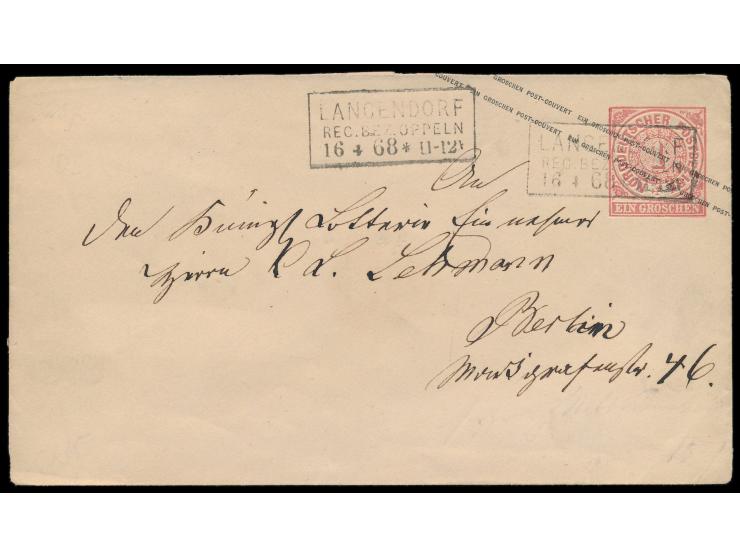 R3  Langendorf / Reg. Bez. Oppeln  16.4.68, bisher unbekannter  NDP-Stempel,  auf Ganzsache 1 Gr. nach Berlin
Stichwort: Schl