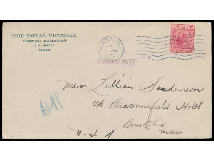Bahamas,  1903 - 1936: 4 Briefe mit Bahamas-Frankatur nach USA, alle mit Maschinenstempel  Miami, Fla.  und L1  Paquebot,  ve
