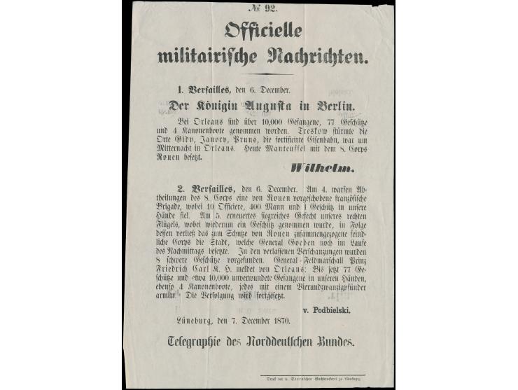 Deutsch-französischer Krieg:  Telegramm-Aufnahmeformular von  Dannenberg  für ein Telegramm aus Berlin vom 7.12.1870 mit offi