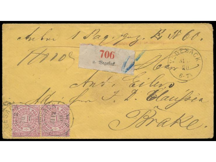 Paar 1 Gr auf &nbsp;Paketbegleitbrief &nbsp;mit NDP-K1 &nbsp;Vegesack &nbsp;31.12.70, &nbsp;Letzttag &nbsp;vor dem Beitritt d