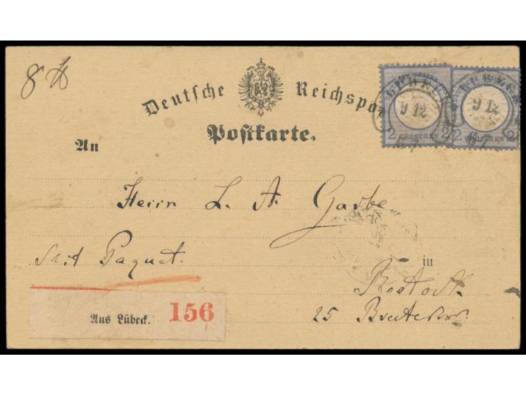 Lübeck,  2 x seltener kleiner Hufeisenstempel 9.12. (ohne Jahreszahl) auf amtlichen Postkarten-Formular (ohne Druckvermerk) a