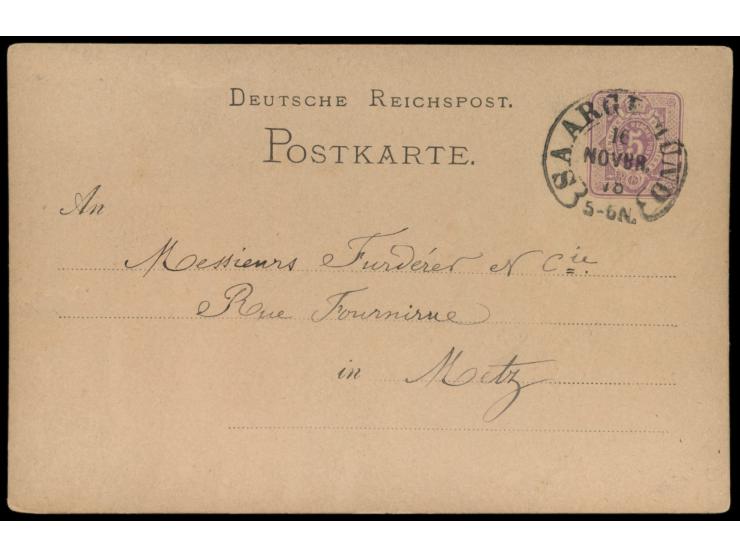 Saargemünd,  Hufeisenstempel  16.11.78,  sehr spätes Datum, laut Spalink nur bis 8.1.78 belegt,   auf Ganzsache 5 Pfe. nach M