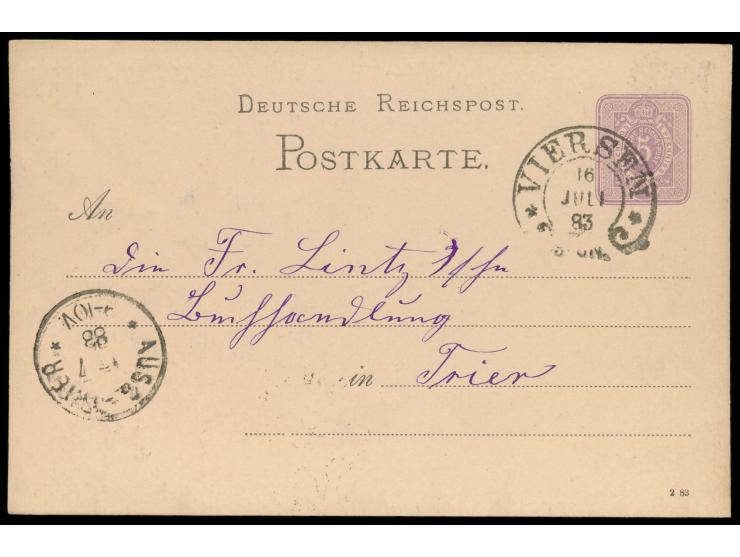 Viersen, &nbsp;nachgravierter Hufeisenstempel 16. Juli 83 auf Ganzsache 5 Pf. nach Trier, Ankunftsstempel 17.7.83, Spalink Nr