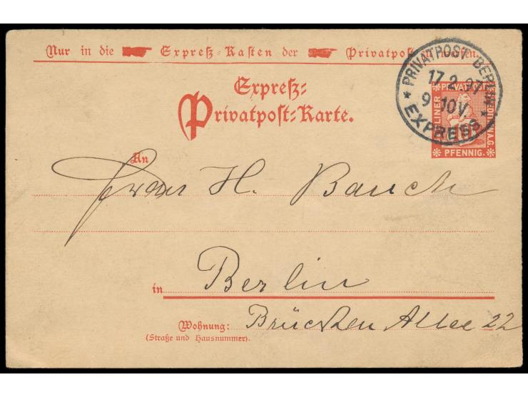 Berlin, &nbsp;Privatpost und Spedition AG, &nbsp;Express-Privatpost-Karte 10 Pf., &nbsp;Müller P 15, Stempel Privatpost Berli