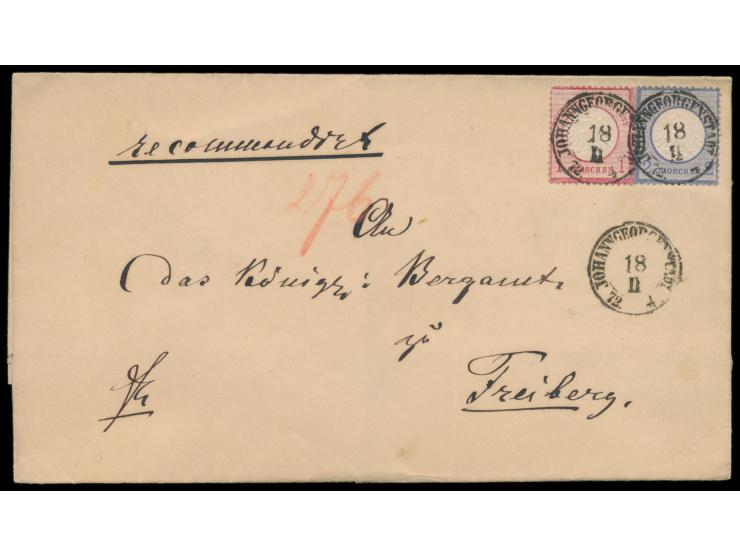 1 Gr. und 2 Gr. mit kleinem Brustschild auf Einschreibbrief (Faltbriefhülle) mit Sachsen-K2  Johanngeorgenstadt  18.2.72 nach