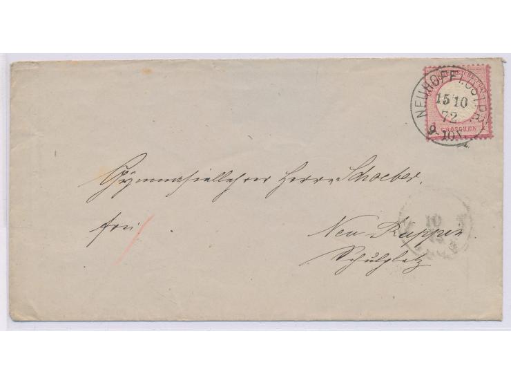 1 Gr. auf Briefumschlag mit K1 Neuhoff i. Ostpr. 15.10.72 nach Neuruppin, Ankunftstempel 17.10.Stichwort: RPD Danzig und Köni