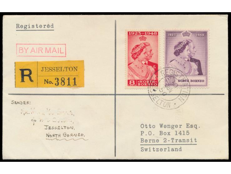 Britisch-Nordborneo  1933 - 1961: Lot von 9 Belegen, teilweise Bedarf, dabei x 5 Einschreiben von Jesselton, Luftpost, gute E