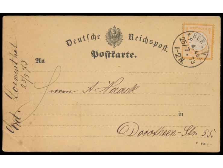 Einzelfrankatur 1/2 Gr. auf Ortskarte (C 154-Formular) mit Stempel  Berlin P. A. 45 N. 2.  25.7.73
Stichwort: Berlin bis 1945