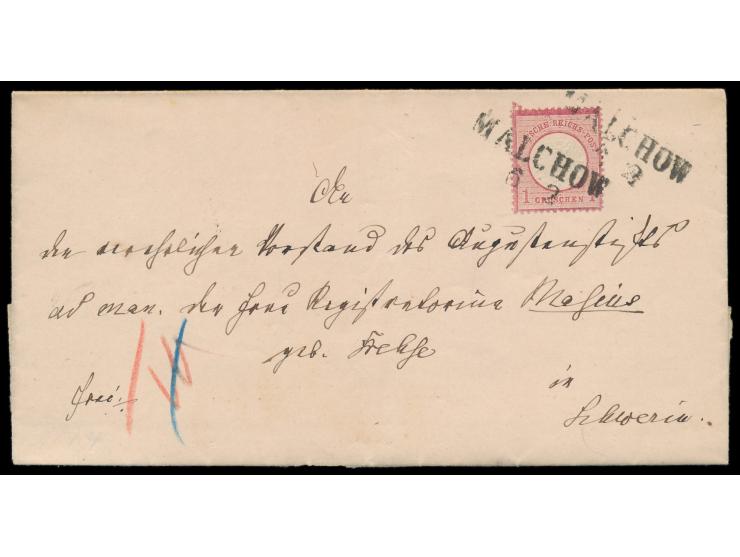 Mecklenburg-Schwerin-Z2  Malchow  / 6.2.(1874) auf Faltbrief mit 1 Gr nach Schwerin, mit Inhalt
Stichwort: Mecklenburg
Postle