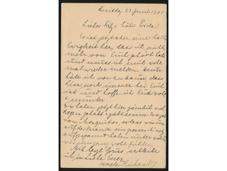 Gold Coast,  1 d. auf Togo-Ganzsachen-Frageteil 10 Pf. nach Berlin, Stempel  Kwitta  23.6.05, Durchgangsstempel Accra 26.6.19