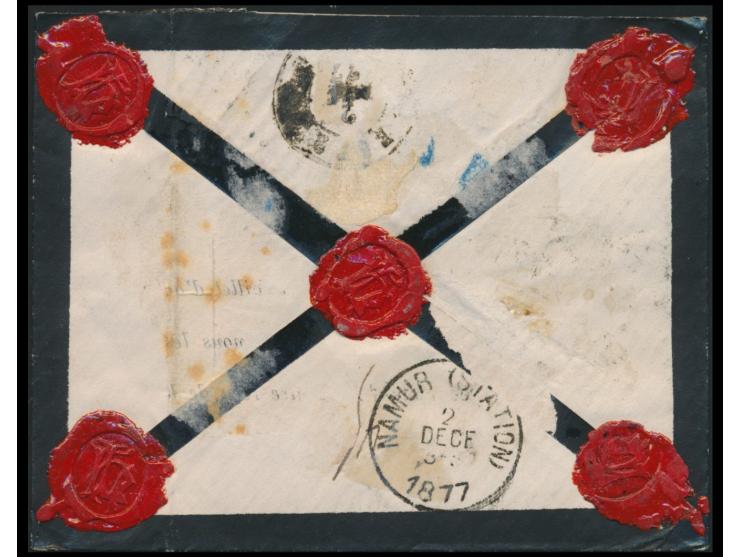 Belgien  20 C. (kleiner Stockfleck) und 25 C. auf Umschlag mit Trauerrand als Einschreiben nach Hamburg, Stempel Bruxelles 2.