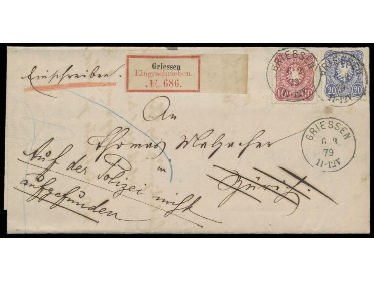 10 und 20 Pfge. auf Falt - Einschreibbrief mit Stempel  Griessen  6.2.79 nach Zürich, zum  Grenztarif  frankiert,   Ankunftss