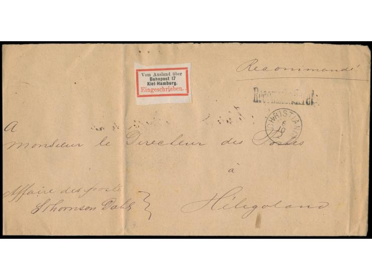 ca.  1879,  norwegischer Dienstumschlag (22,5 x 11,5 cm) mit rückseitigem Dienstsiegel "Marine-og Post-Departement", Stempel 