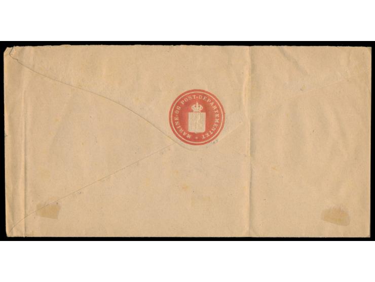 ca.  1879,  norwegischer Dienstumschlag (22,5 x 11,5 cm) mit rückseitigem Dienstsiegel "Marine-og Post-Departement", Stempel 