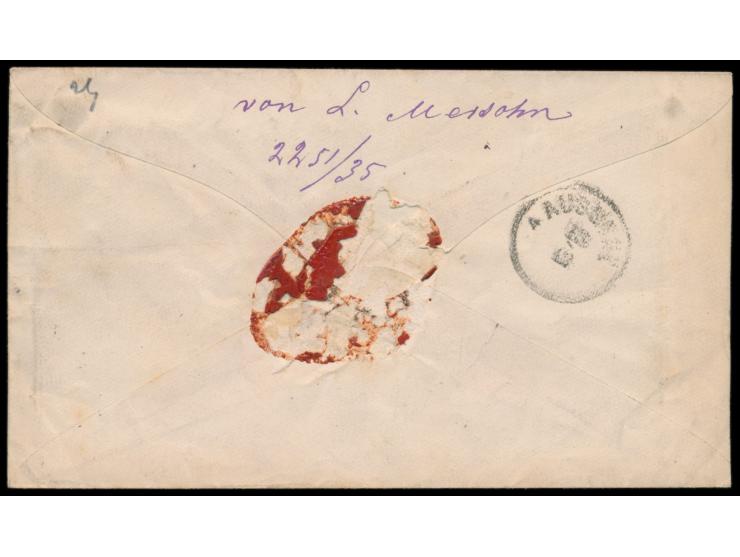 Russland-Ganzsachenumschlag  7 Kop. mit Zusatzfrankatur 7 Kop. als Einschreiben nach Leipzig, Stempel Warszawa 30.11.1879, ha