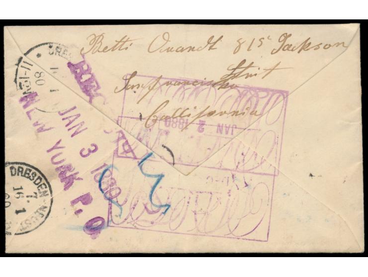 USA 15 C. Webster  auf Einschreibbrief nach Deutschland, Stempel Registered Dec. 24 1879 San Francisco, Cal., Durchgangsstemp