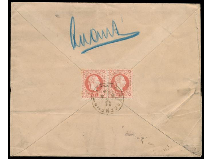 4 x  Österreich  5 Kr. (Ausgabe 1867) beidseitig auf Einschreibbrief mit Stempel  Klagenfurt Stadt  24.5.84 nach Deutschland,