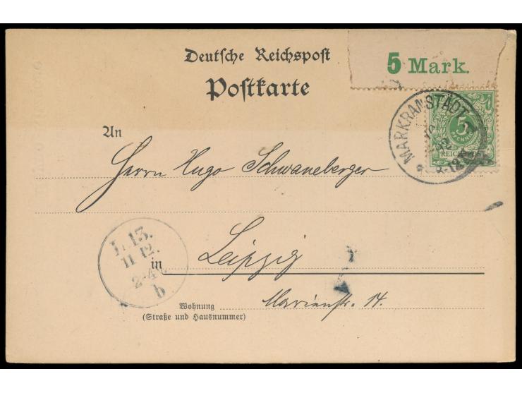 5 Pfg. Krone/Adler mit &nbsp;Bogen-Oberrand 5 Mark aus dem Randdruck I &nbsp;(einige Zahnspitzen gebräunt) &nbsp;&nbsp;auf Fi