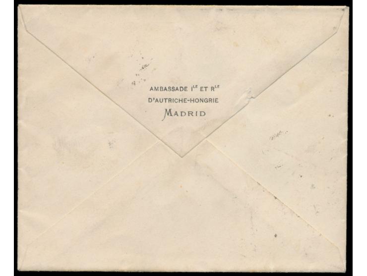 Einschreibbrief des österreichisch-ungarischen Botschafters in Madrid (rückseitig gedruckter Absender) nach Leopoldau bei Wie