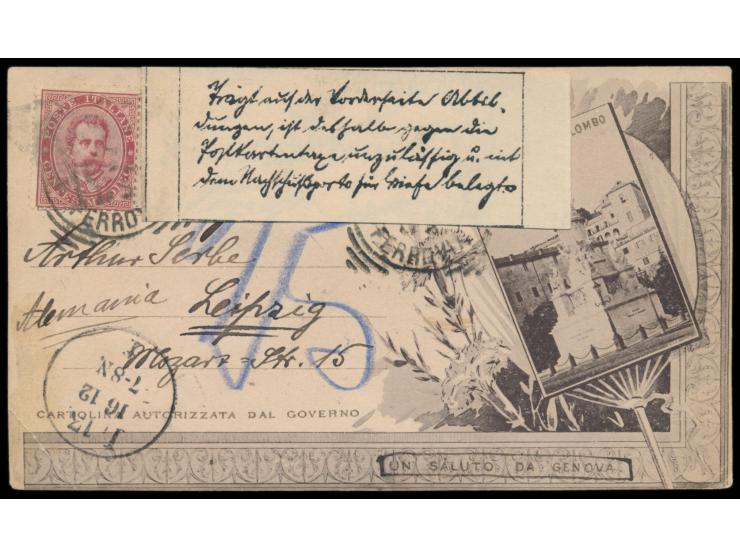 Italien  10 C. auf Ansichtskarte von Genua mit Abbildung auf der Anschriftenseite nach Deutschland, Stempel Genova 14.12.95, 