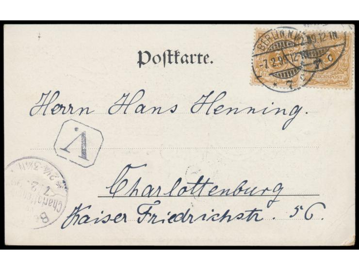 5 Pfg. Krone/Adler auf Ansichtskarte Goethe-Denkmal in Berlin, Stempel Berlin 50 15.4.99, nach Jena. Vierzeiliger Grußtext mi