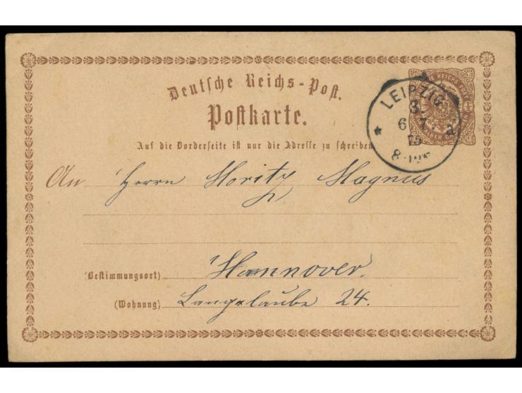 Ganzsache 1/2 Gr mit erstem Normstempel  Leipzig 3 * a  6.7.75 nach Hannover, auf Brustschild-Ausgabe selten
Postleitzahl: 04