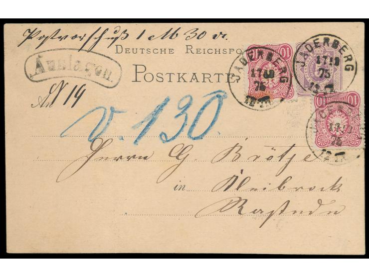 Ganzsache 5 Pfge. mit Zusatzfrankatur 2x 10 Pfge. als &nbsp;Auslagenkarte &nbsp;mit &nbsp;&nbsp;Stempel &nbsp;Jaderberg &nbsp